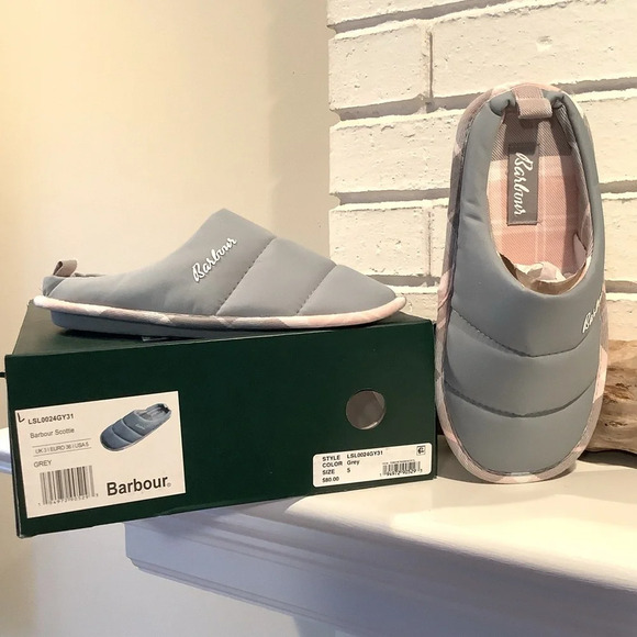 NIB Barbour “Scottie” Gray and Pink Quilted Slip On Size 5 Womens - Picture 3 of 12